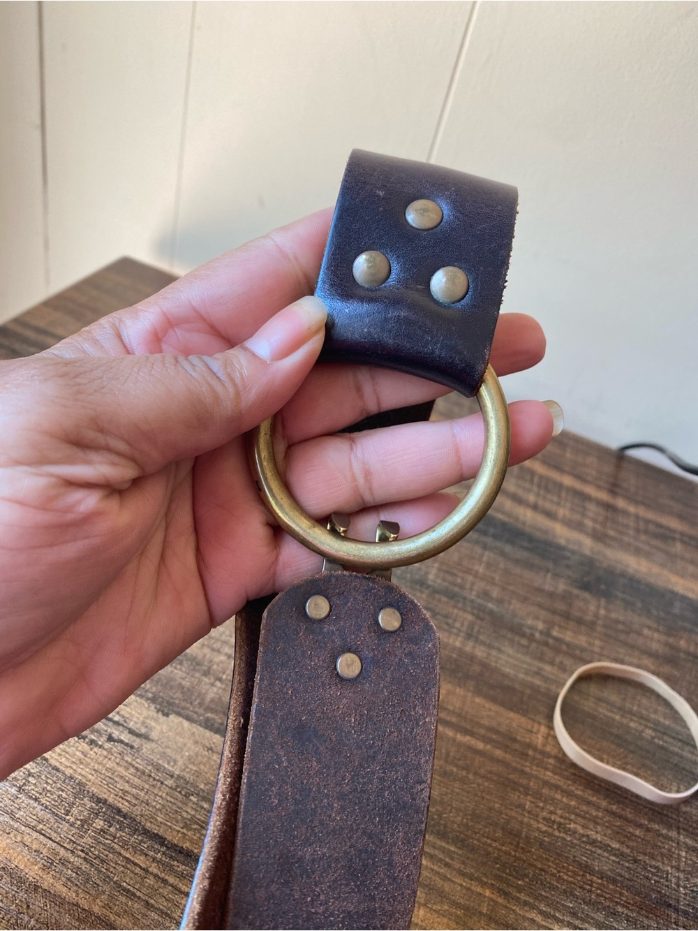 Dark Brown Leather Belt with Brass Hardware - Picture 3 of 8